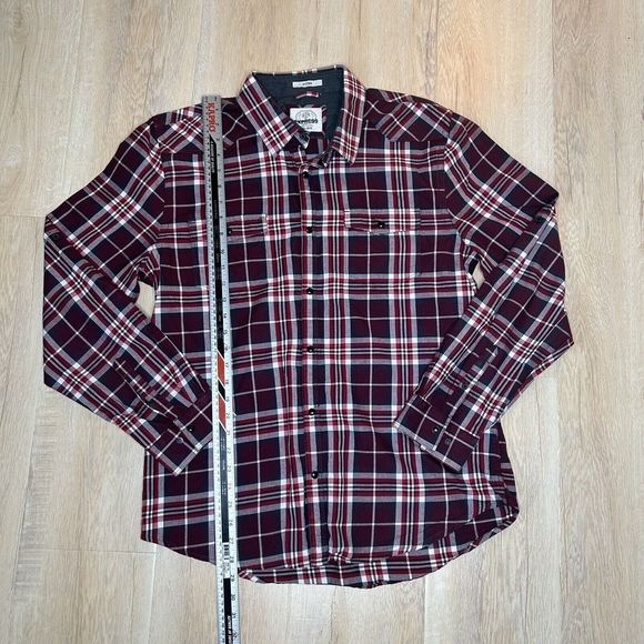 Express Shirt Men’s XL  Red White Plaid Fitted Long Sleeve Button Down Slim Fit - Picture 5 of 7